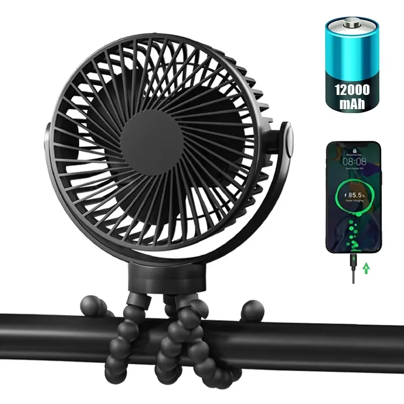 Vente en gros de haute qualité Mini portable 12000mAh USB Rechargeable Octopus Baby Poussette Ventilateur avec minuterie — view 1